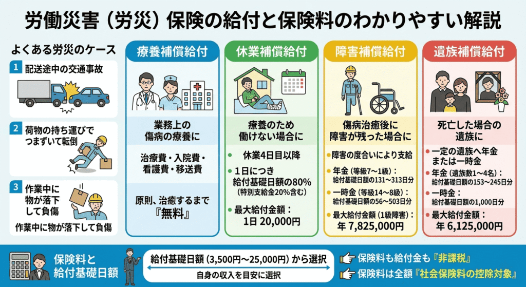 JDP運送業労災保険組合労災給付内容図解